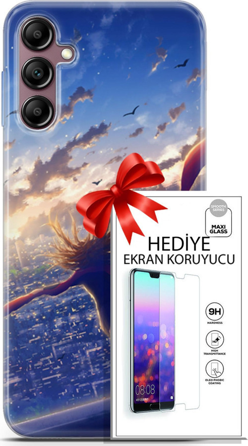 Samsung Galaxy A14 5G Kılıf Orijinal Seri Fantasy 03 Kuşlar Kız Arka Kapak + Ekran Koruyucu
