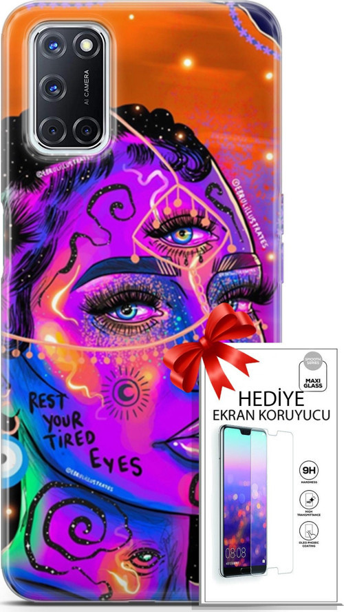 Oppo A52 Kılıf Orijinal Seri Cardano 04 Rest Your Tired Silikon Kılıf + Ekran Koruyucu Full Koruma