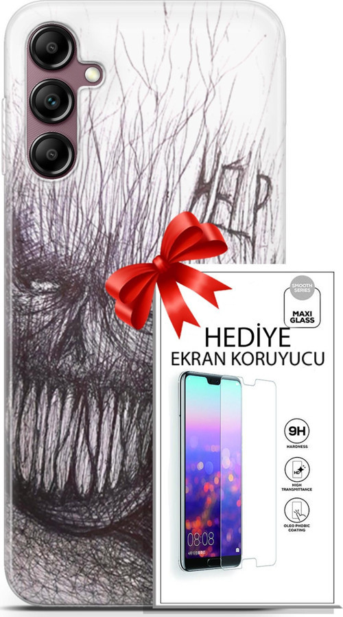 Samsung Galaxy A14 5G Kılıf Orijinal Seri Soul 29 Şeytan Leke Tutmaz Kapak + Ekran Koruyucu