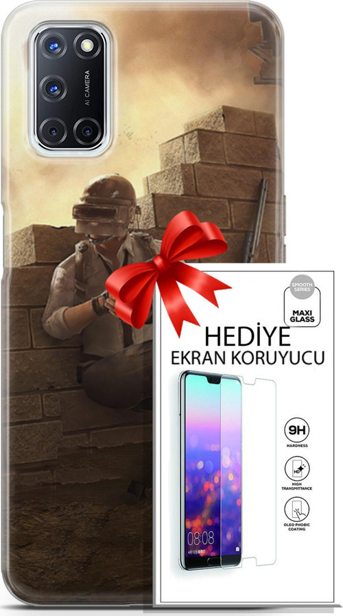 Oppo A52 Kılıf Orijinal Seri Pubg 04 Oyun Karakterleri Silikon Kılıf + Ekran Koruyucu Full Koruma