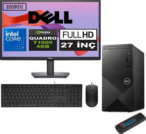Vostro 3030 mt Intel Core I7 12700 48GB Ddr5 512GB SSD 27" Fhd Windows 11 Pro Quadro T1000-4GB Masaüstü Bilgisayar 27N3030I7T1000P22 + Zetta USB Bellek