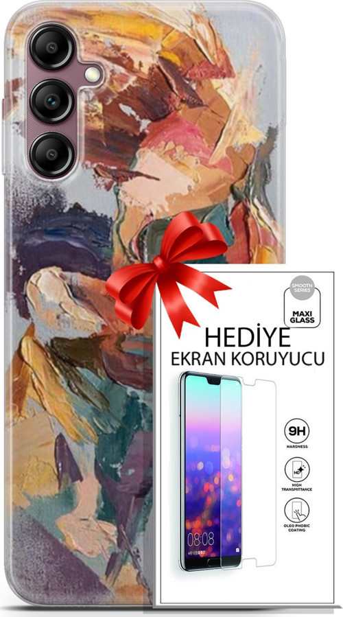 Samsung Galaxy A14 5G Kılıf Orijinal Seri Soul 04 Soyut Silikon Kılıf + Ekran Koruyucu Full Koruma