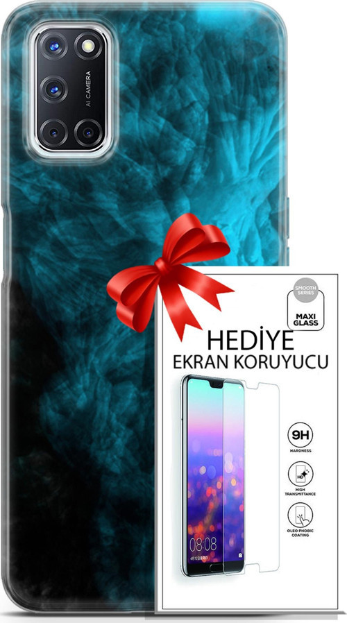 Oppo A52 Kılıf Orijinal Seri Nature 15 Mavi Taşlar Kalın Silikon + Ekran Koruyucu