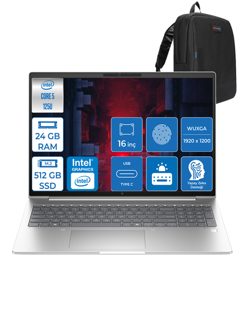 Elitebook 660 G11 Ultra5 125U 24GB Ddr5 512GB SSD 16"' Fhd Wuxga Windows 11 Pro Taşınabilir Bilgisayar H9C005EAP04 + Zettaçanta
