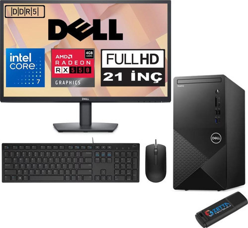 Vostro 3030 mt Intel Core I7 12700 96GB Ddr5 512GB SSD 21.5" Fhd Windows 11 Pro Amd RX550-4GB Masaüstü Bilgisayar 21N3030I7RX550P02 + Zetta USB Bellek