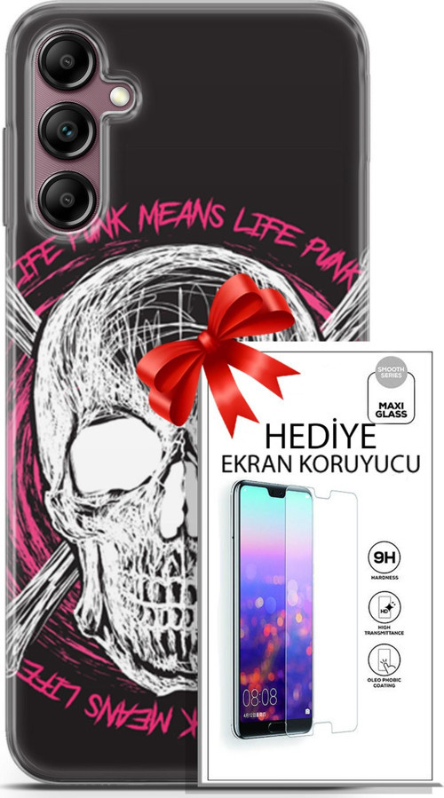 Samsung Galaxy A14 5G Kılıf Orijinal Seri Punky 10 Punk Kurukafa Full Hd Kılıf + Ekran Koruyucu
