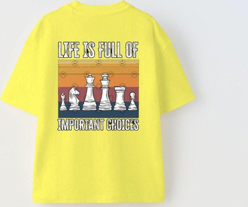 Life Is Full Of Important Choices Yazılı Satranç Tasarım Baskılı Sarı Çocuk T-Shirt