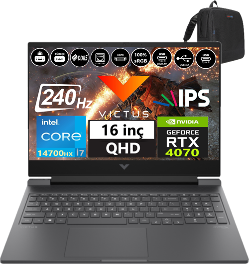 Victus 16-R1012NT Intel I7-14700HX 96GB Ddr5 1tb SSD 8GB/RTX4070 WINDOWS11HOME 16.1" 240Hz Qhd 3ms 300NİTS Taşınabilir Bilgisayar 99J1K2EA38+WEBLEGELSINÇANTA