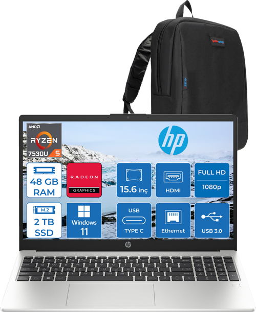 255 G10 Amd Ryzen 5 7530U 48GB 2tb SSD Amd Radeon Grafik Windows 11 Home 15.6" Taşınabilir Bilgisayar 9G1G0ETH29 + Zetta Çanta