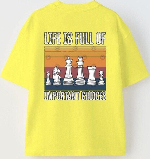 Life Is Full Of Important Choices Yazılı Satranç Tasarım Baskılı Sarı Çocuk T-Shirt
