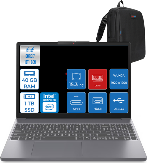 Ideapad Slim 3 Core I7 13620H 40GB Ddr5 1tb SSD Intel® UHD Graphics WIN11PRO 15.3" Wuxga IPS Taşınabilir Bilgisayar 3S15IRH10P11 + Zettaçanta