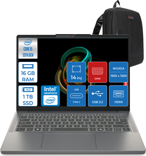 Ideapad Slim 3 Intel Core I5 13420H 16GB Ddr5 1tb SSD Intel® UHD Graphics Freedos 14" Wuxga IPS Taşınabilir Bilgisayar 3S15IRH10F03 + Zettaçanta