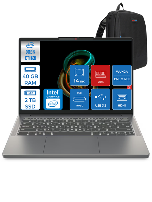 Ideapad Slim 3 Intel Core I5 13420H 40GB Ddr5 1tb + 1tb SSD Intel® UHD Graphics Freedos 14" Wuxga IPS Taşınabilir Bilgisayar 3S15IRH10F12 + Zettaçanta
