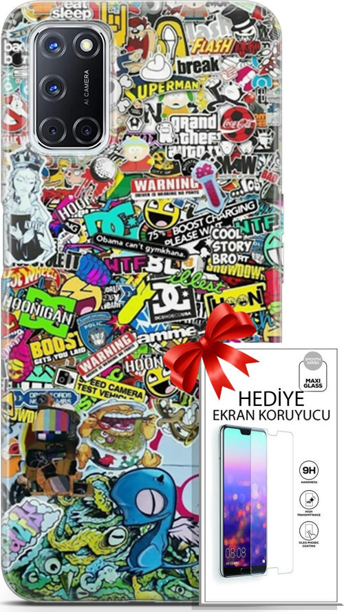 Oppo A52 Kılıf Orijinal Seri Bounce 05 Katie Ward Koruma Kılıfı + Ekran Koruyucu