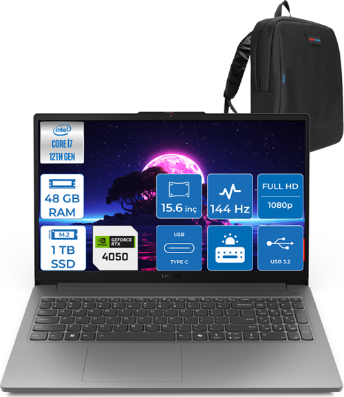 Loq Intel Core I7 12650HX 48GB Ddr5 1tb SSD 6GB/RTX4050 WIN11PRO 15.6" Fhd 144Hz Yapay Zeka Destekli Taşınabilir Bilgisayar 15IAX9EP14 + Zettaçanta