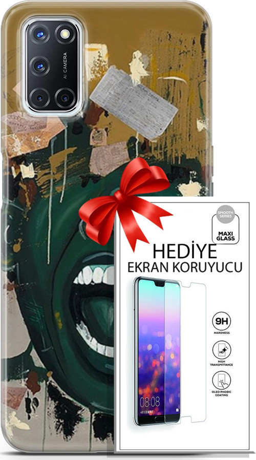 Oppo A52 Kılıf Orijinal Seri Soul 15 Koyu Yeşil Kalın Silikon + Ekran Koruyucu