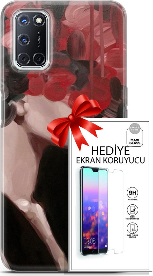 Oppo A52 Kılıf Orijinal Seri Soul 19 Kırmızı Pembe Siyah Tam Koruma Kılıf + Ekran Koruyucu