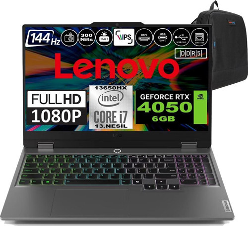 Loq 15IRX9 Intel Core I7 13650HX Ddr5 96GB 4tb SSD Rtx 4050 6gb 300NITS 15.6" 144Hz Fhd Freedos Taşınabilir Bilgisayar 83DV0117TRF16 + Zetta Çanta