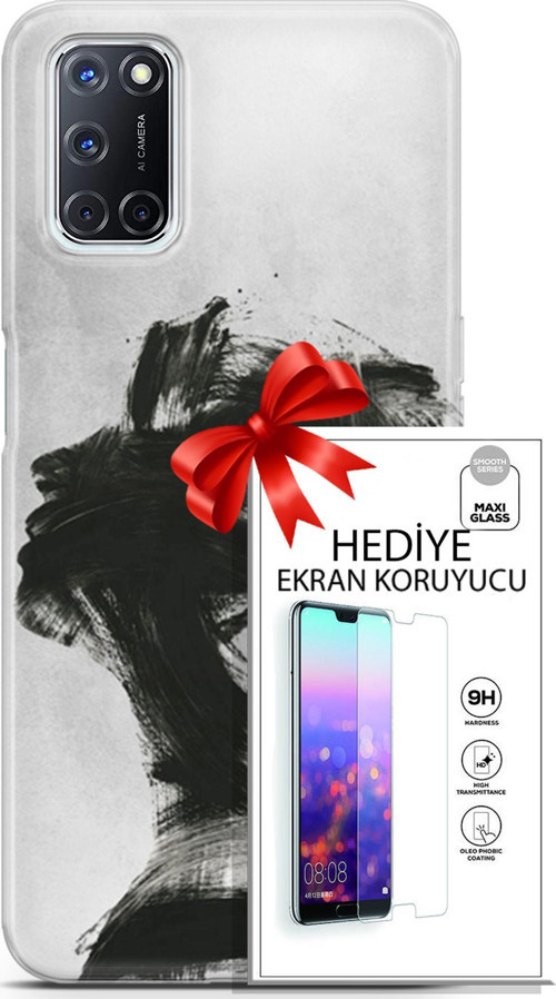 Oppo A52 Kılıf Orijinal Seri Soul 05 Karakalem Koruma Kılıfı + Ekran Koruyucu