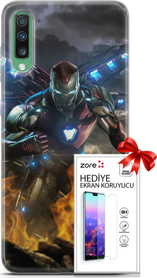 Samsung Galaxy A50 Kılıf Orijinal Seri Supers 30 Iron Man Kenarları Şeffaf Kapak Ve Ekran Koruyucu