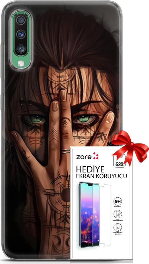 Samsung Galaxy A50 Kılıf Orijinal Seri Supers 22 Eren Yeager Kap + Ekran Koruyucu