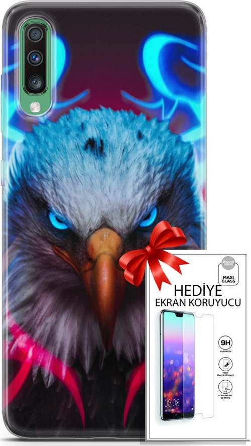 Samsung Galaxy A50 Kılıf Orijinal Seri Algorand 11 Baykuş Sert 4K Baskılı Kılıf + Ekran Koruyucu Ful