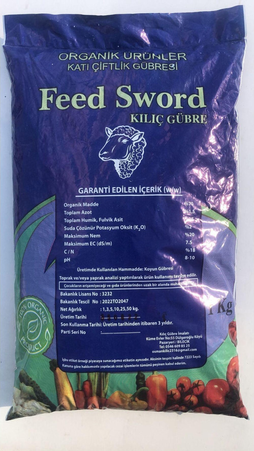 Isıl İşlem Görmüş Yanmış Elenmiş Koyun Gübresi Organik Doğal Katı Çiftlik Gübresi 1 Kg.
