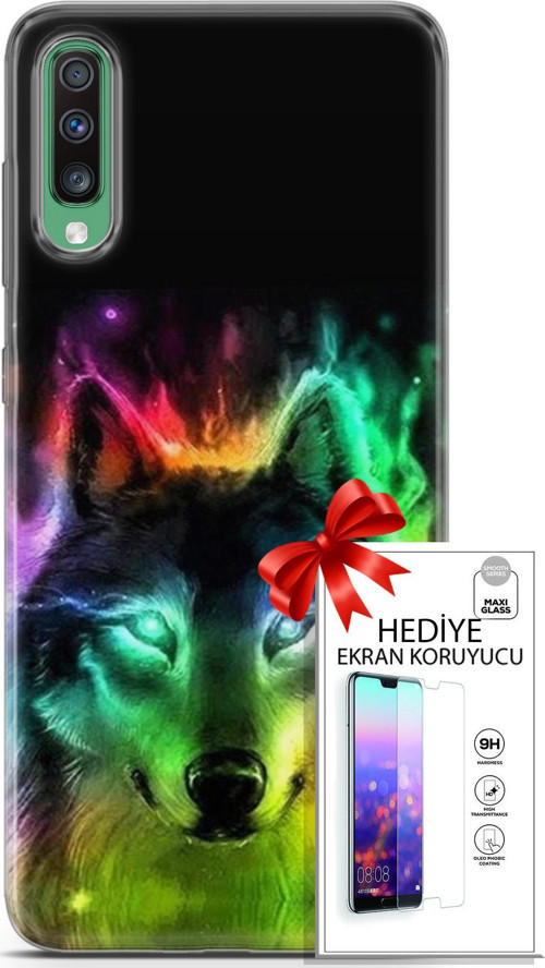 Samsung Galaxy A50 Kılıf Orijinal Seri Cardano 15 Kurt Neon Kalın Silikon + Ekran Koruyucu