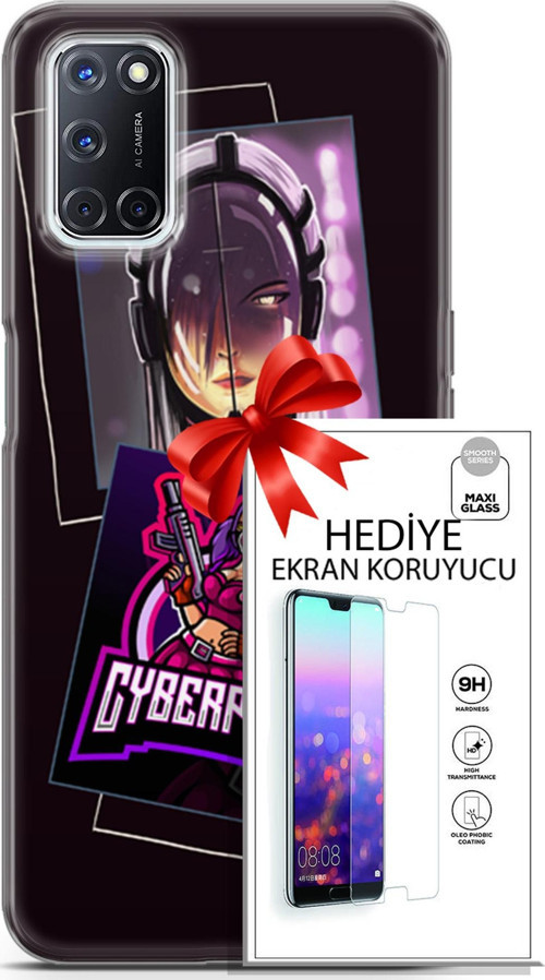 Oppo A52 Kılıf Orijinal Seri Cyberpunk 10 Cyber Kız Full Hd Kılıf + Ekran Koruyucu