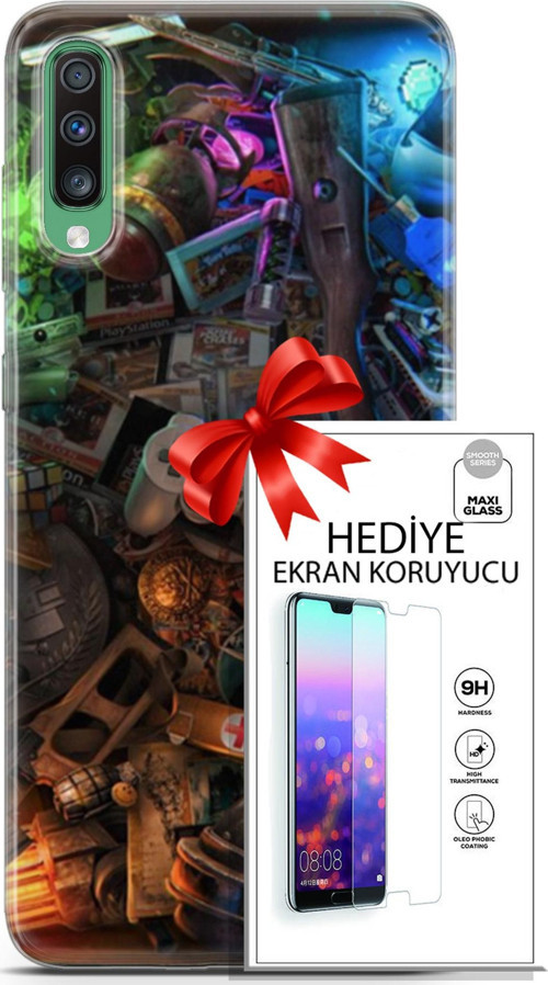Samsung Galaxy A50 Kılıf Orijinal Seri Pubg 24 Teçhizatlar Darbe Emici Kılıf + Ekran Koruyucu