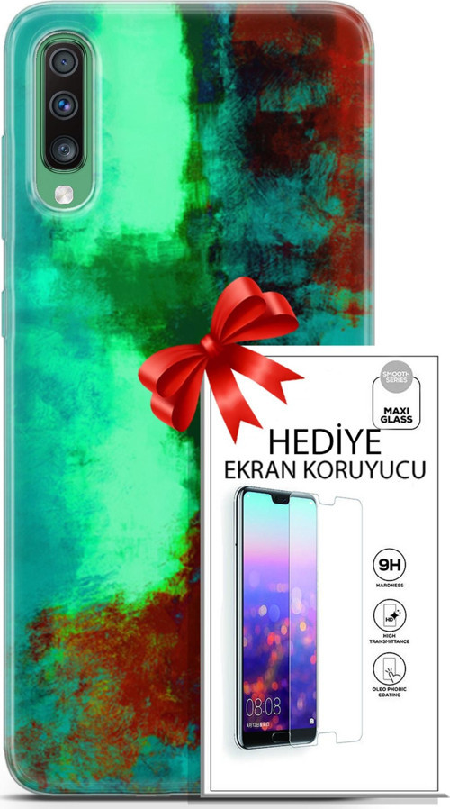 Samsung Galaxy A50 Kılıf Orijinal Seri Nature 20 Yeşil Kahve Renkli Kılıf Ekran Koruyucu