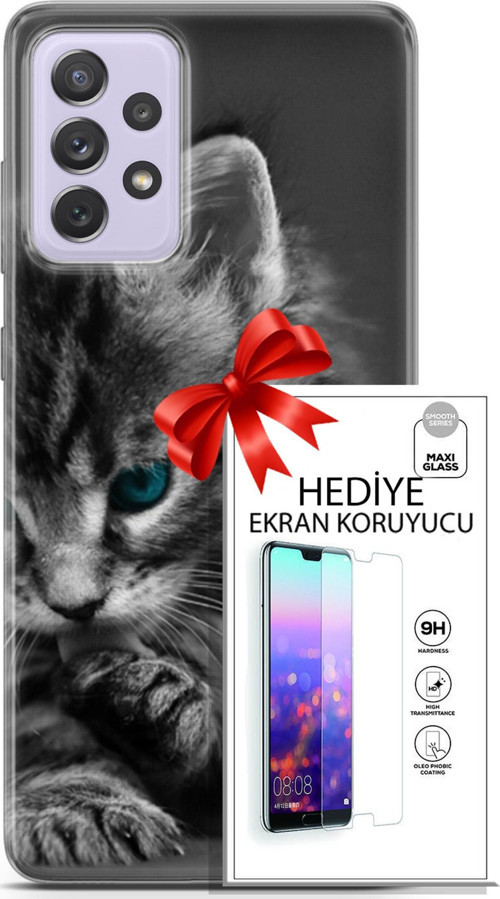 Samsung Galaxy A52 Kılıf Orijinal Seri Scotish-British 19 Mavi Gözlü Ragdoll Tam Koruma Kılıf + Ekran Koruyucu