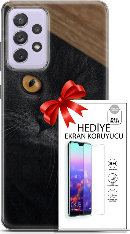 Samsung Galaxy A52 Kılıf Orijinal Seri Scotish-British 03 Sarı Gözler Arka Kapak + Ekran Koruyucu