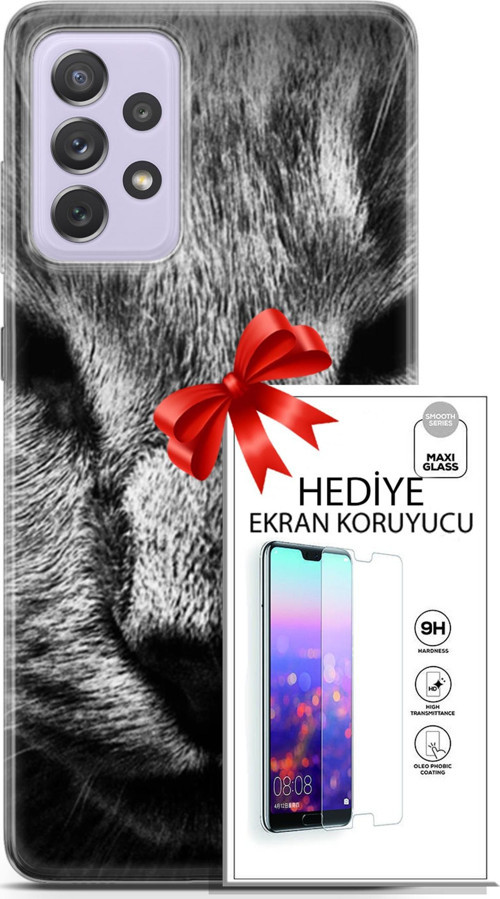 Samsung Galaxy A52 Kılıf Orijinal Seri Scotish-British 23 Gri Detay Kedi Telefon Kabı Ve Ekran Koruyucu