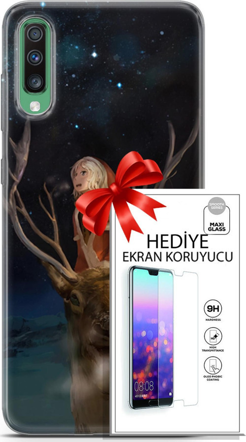 Samsung Galaxy A50 Kılıf Orijinal Seri Fantasy 18 Geyik Kız Parlak Kılıf + Ekran Koruyucu Full Koruma