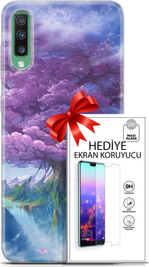 Samsung Galaxy A50 Kılıf Orijinal Seri Fantasy 27 Bahar Ağaç Lazer Kesim Silikon Ekran Koruyucu