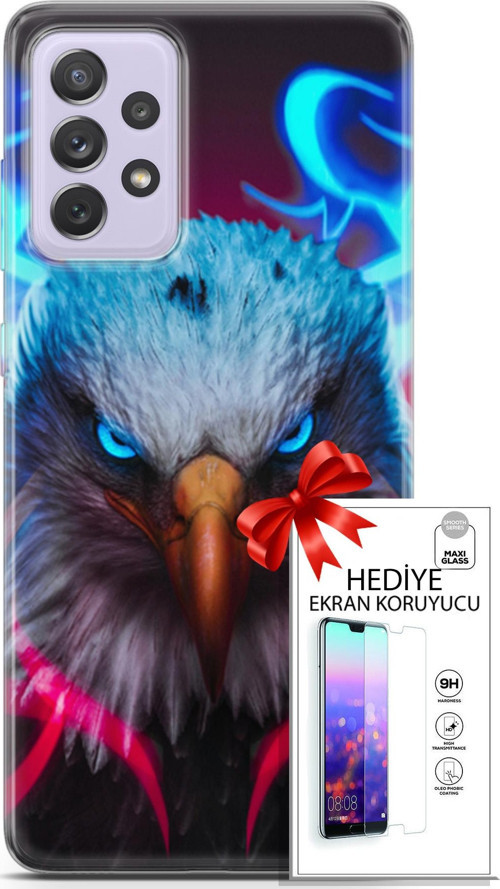 Samsung Galaxy A52 Kılıf Orijinal Seri Algorand 11 Baykuş Sert 4K Baskılı Kılıf + Ekran Koruyucu Ful