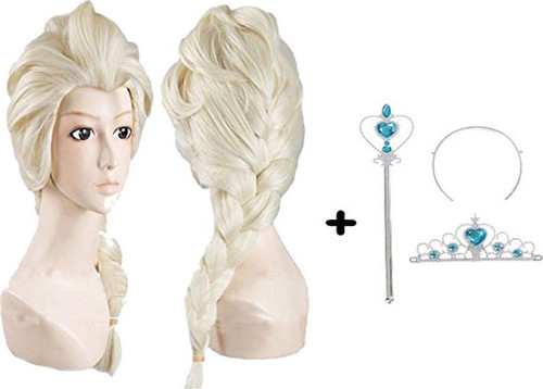 Örgülü Karlar Ülkesi Frozen Elsa Peruğu Tacı ve Sopası Çocuk Boy