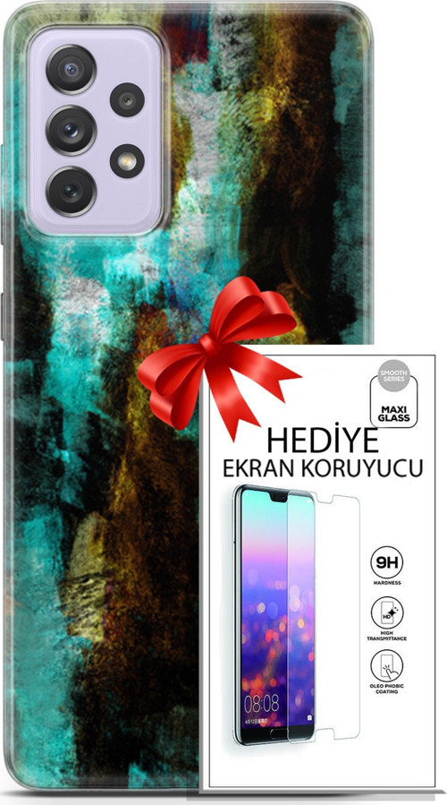 Samsung Galaxy A52 Kılıf Orijinal Seri Nature 12 Kahve Yeşil Tasarım Kılıf + Ekran Koruyucu