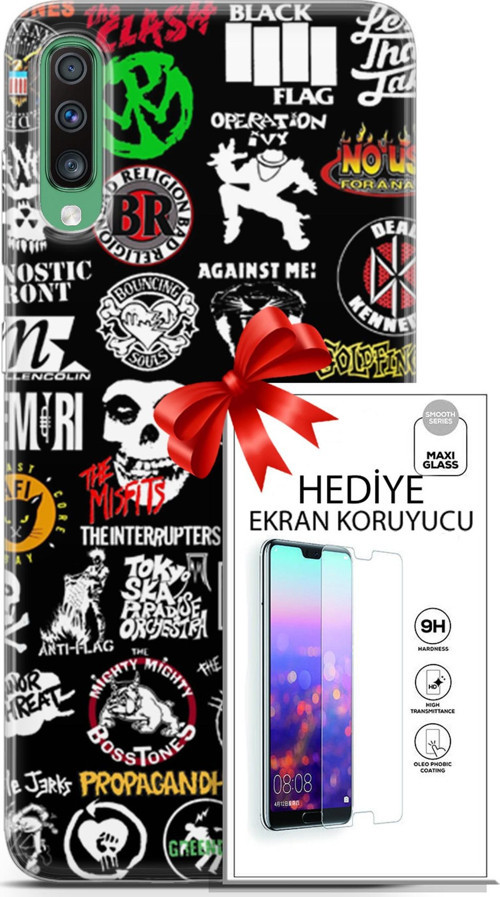 Samsung Galaxy A50 Kılıf Orijinal Seri Punky 29 Armalar Leke Tutmaz Kapak + Ekran Koruyucu