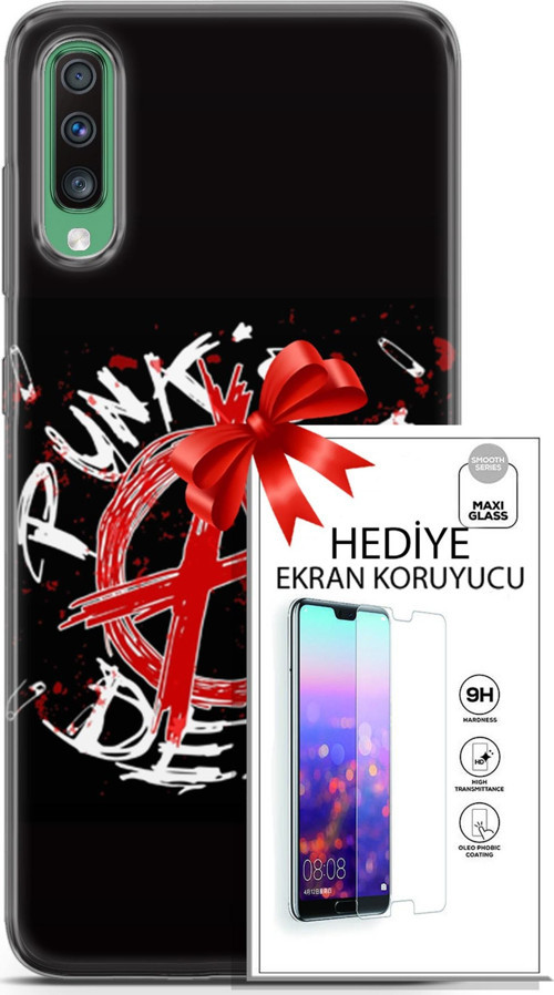 Samsung Galaxy A50 Kılıf Orijinal Seri Punky 15 Punk'S Not Dead Kalın Silikon + Ekran Koruyucu