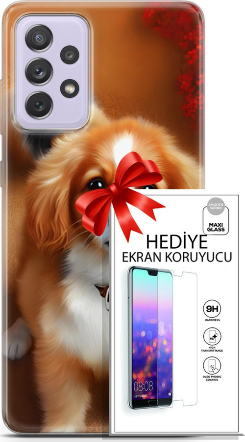 Samsung Galaxy A52 Kılıf Orijinal Seri Dogs 14 King Charles Spaniel Cover Kılıf + Ön Ekran Koruyucu