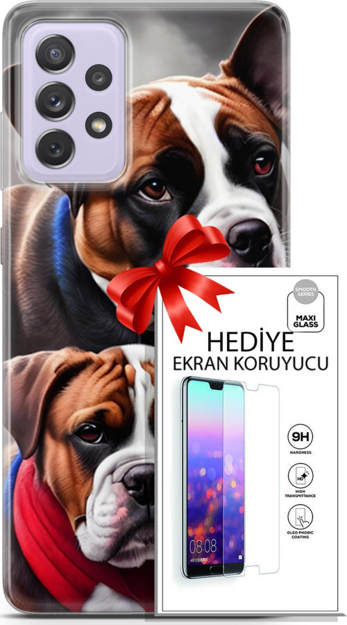 Samsung Galaxy A52 Kılıf Orijinal Seri Dogs 25 Alman Boksör Soyulmayan Kılıf + Ekran Koruyucu Full Koruma