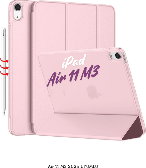iPad Air 11 2025 M3 Çip Uyumlu Katlanabilir Standlı Smart Cover Fuchsia Tablet Kılıfı