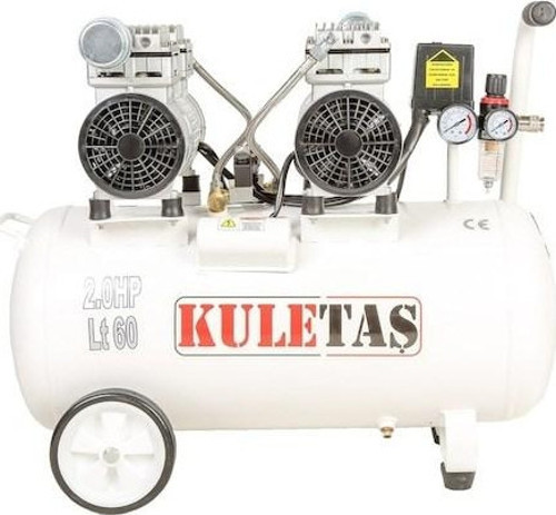 2HP 8 Bar Süper Sessiz Yağsız Çift Motor Dişçi Hava Kompresörü 60 L