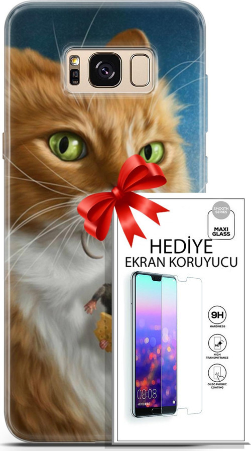 Samsung Galaxy S8 Kılıf Orijinal Seri Scotish-British 14 Sibirya Kedisi Avcı Cover Kılıf + Ön Ekran Koruyucu