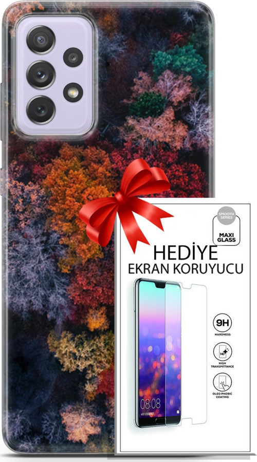 Samsung Galaxy A52 Kılıf Orijinal Seri Fantasy 16 Renkli Ağaçlar Hediyelik Kılıf Ve Ekran Koruyucu