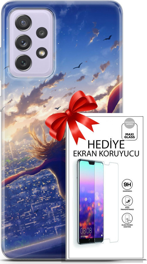 Samsung Galaxy A52 Kılıf Orijinal Seri Fantasy 03 Kuşlar Kız Arka Kapak + Ekran Koruyucu