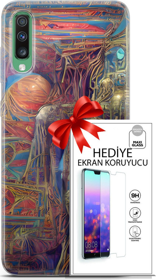 Samsung Galaxy A50 Kılıf Orijinal Seri Cyberpunk 18 Parapsikoloji Parlak Kılıf + Ekran Koruyucu Full