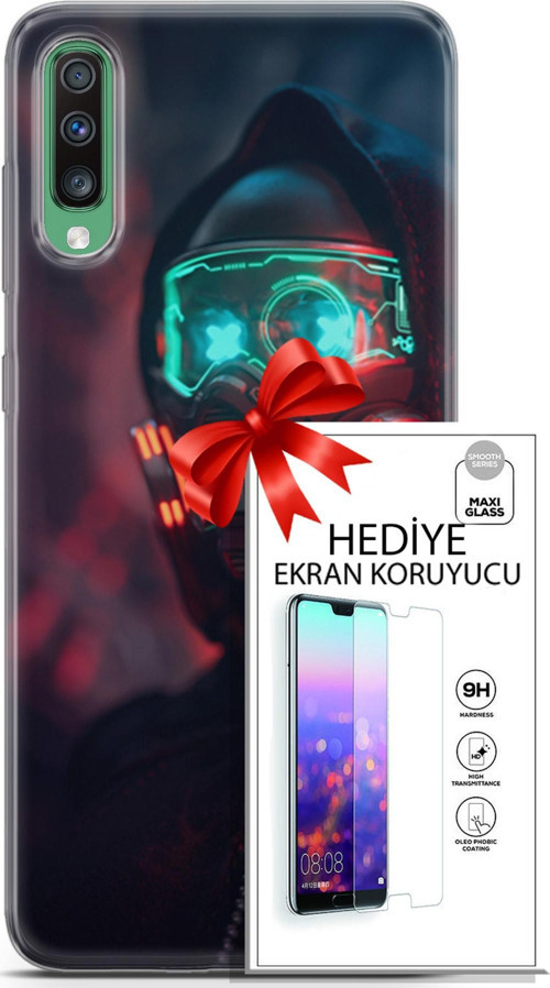 Samsung Galaxy A50 Kılıf Orijinal Seri Cyberpunk 03 Vr Maske Arka Kapak + Ekran Koruyucu